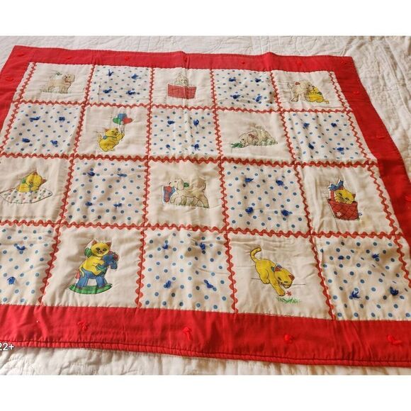 Handmade flannel backed baby blanket, Vintage 1980's - Picture 1 of 10